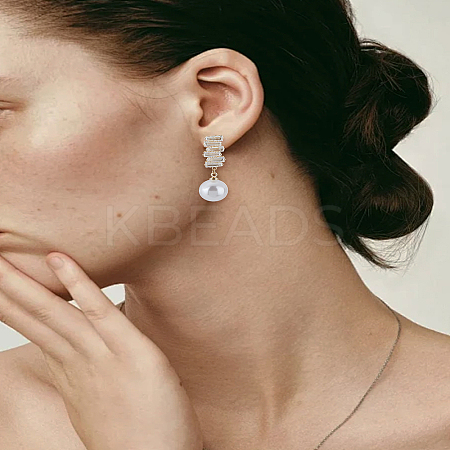 1 Pair Round Brass Micro Pave Cubic Zirconia Dangle Stud Earrings for Women EJEW-LP0003-64-1