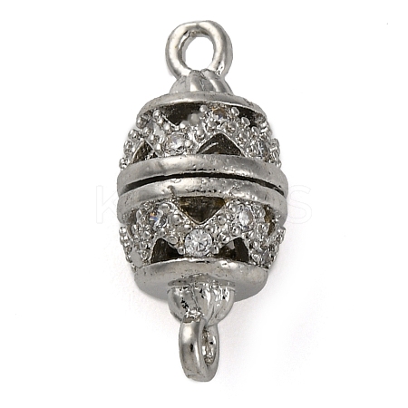 Brass Micro Pave Clear Cubic Zirconia Hollow Oval Connector Charms KK-A230-05B-P-1