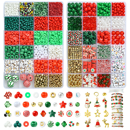 Christmas DIY Polymer Clay & Acrylic & Glass Beads: Bracelets Making Kits DIY-FS0007-99-1