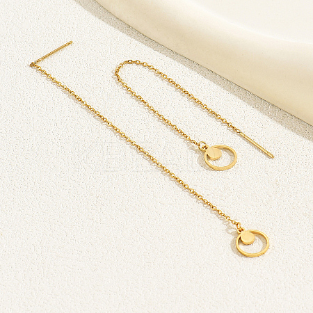 Geometric Circle Earrings with Tassel Studs 201 Stainless Steel Chain BK2334-3-1