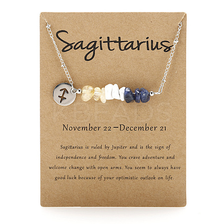 667 Stainless Steel with Natural Yellow Quartz & Natural Howlite & Natural Sodalite Chip Pendant Necklaces FS-WGFED6E-06-1