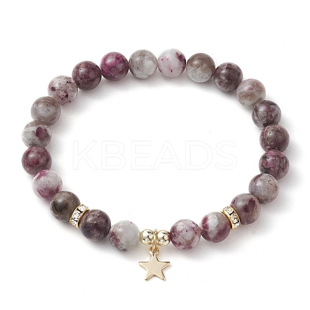 8mm Round Natural Plum Blossom Tourmaline Beaded Stretch Bracelets BJEW-JB10469-01-1