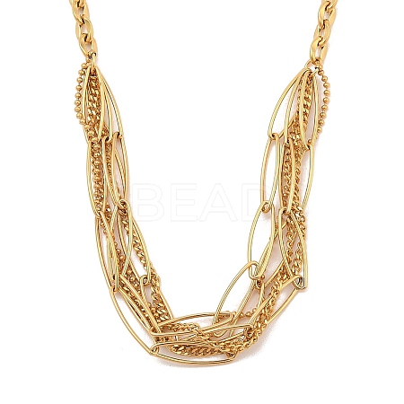 304 Stainless Steel Multi Layerd Oval Bib Necklaces for Women NJEW-A032-09G-02-1
