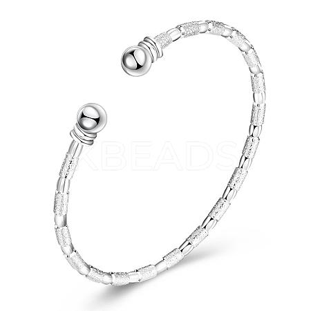 Simple Silver Color Plated Brass Cuff Bangles Torque Bangles BJEW-BB00628-1