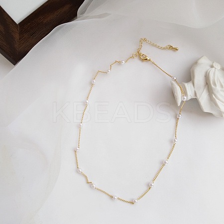 Stainless Steel & Imitation Pearl Round Link Chain Necklaces for Women WGE4439-03-1