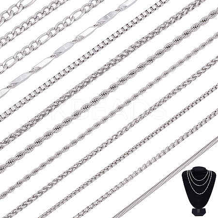 12Pcs 12 Styles 304 Stainless Steel Chain Necklaces NJEW-PH0001-43-1