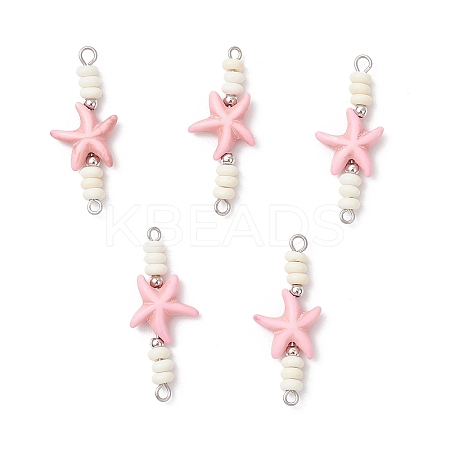 Dyed Synthetic Turquoise Sea Animal Rondelle Beaded Connector Charms PALLOY-JF04058-01-1