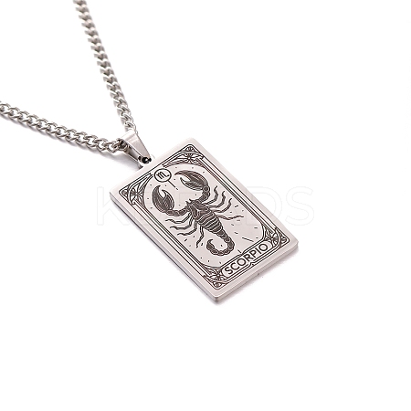 304 Stainless Steel Curb Chain Rectangle with Constellation Pendant Necklaces PW-WG0F5D0-22-1