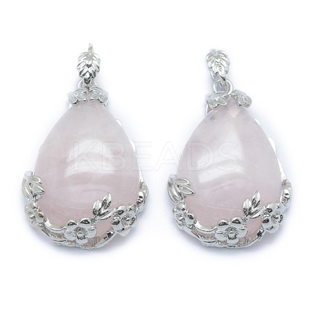 Natural Rose Quartz Pendants G-P393-B05-1
