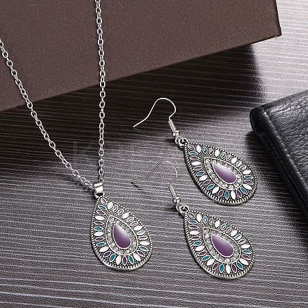Bohemian Style Alloy Enamel Pendant Necklaces & Dangle Earrings Sets WG43411-06-1