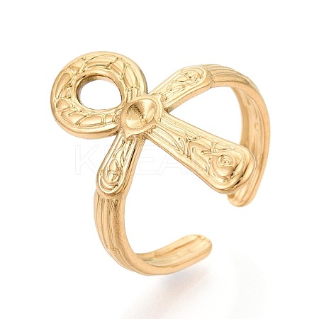 Ankh Cross 304 Stainless Steel Open Cuff Ring Components Ion Plating(IP) STAS-N108-60G-1