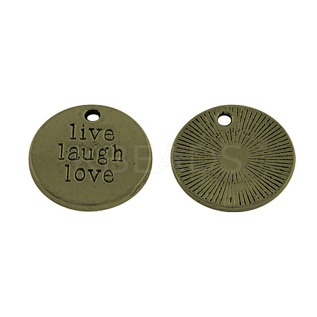 Tibetan Style Alloy Flat Round Carved Word Live Laugh Love Message Pendants LS-TIBEP-12582-AB-NR-1