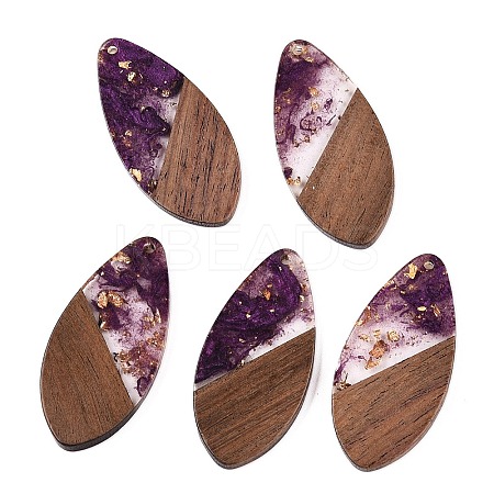 Transparent Resin and Walnut Wood Pendants RESI-T057-05H-1