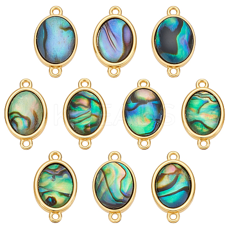 10Pcs Brass Pave Natural Paua Shell Oval Connector Charms KK-BC0014-86-1