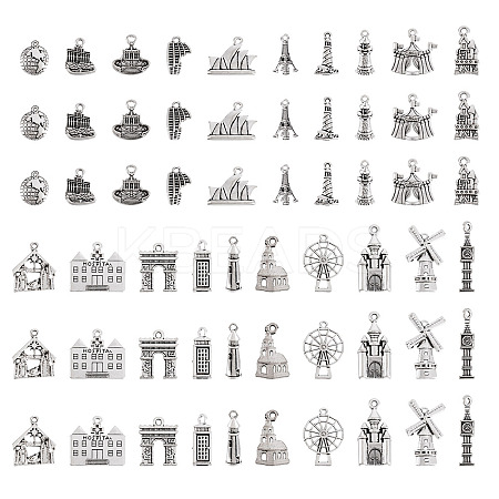 100Pcs 20 Styles Tibetan Style Zinc Alloy Pendants FIND-TA0003-90-1