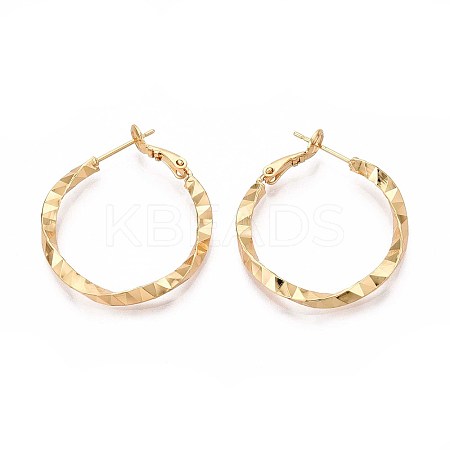 Twist Brass Hoop Earrings EJEW-T047-102G-1