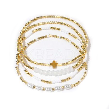 4Pcs Vintage Elegant Imitation Pearl & Bead Beaded Stretch Bracelet Sets for Women BS8727-1-1