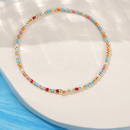 Minimalist Glass Seed Beads & Brass Beads Stretch Bracelets for Women BC0195-24-1
