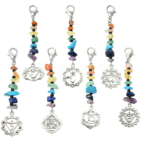 7Pcs Natural & Synthetic Gemstone Pendant Decoration HJEW-CJ00057-1