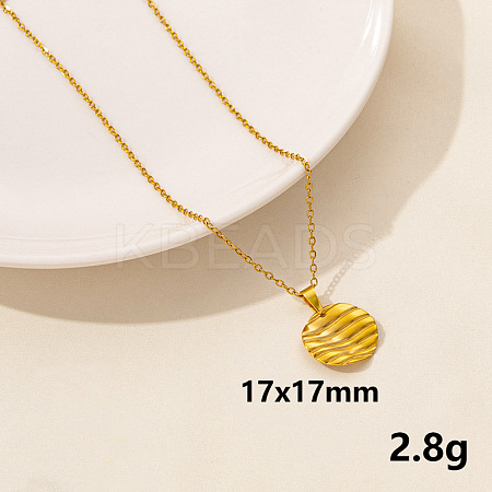 304 Stainless Steel Flat Round Pendant Necklace for Women SM6724-12-1