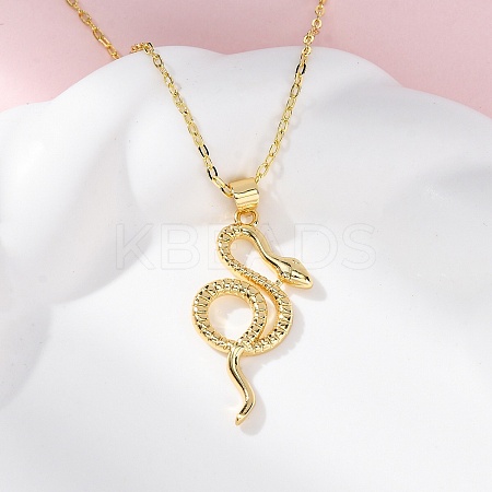Brass Snake Pendant Cable Chain Necklaces for Women LS-NJEW-S438-01A-G-1
