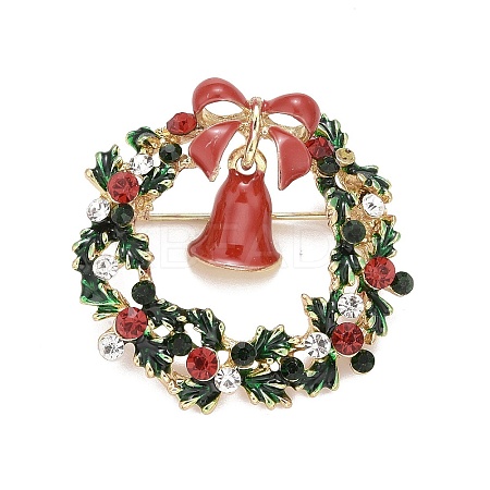 Colorful Christmas Wreath with Bell Enamel Pin with Rhinestone LS-JEWB-A004-07G-1