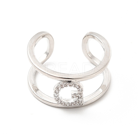 Clear Cubic Zirconia Initial Letter Open Cuff Ring RJEW-A012-01P-G-1