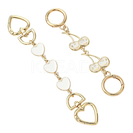 2Pcs 2 Styles Alloy Enamel Heart Cherry Link Bag Extension Chains FIND-YW0008-11B-1