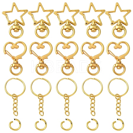 10Set 2 Styles Star Alloy Swivel Clasps with 10Pcs Iron Split Key Rings PURS-YW0001-01A-1