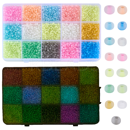 150G 15 Colors Luminous Round Glass Seed Beads SEED-PH0002-44-1