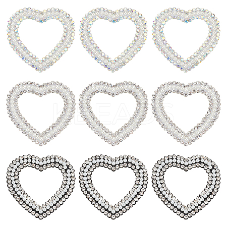 9Pcs 3 Colors Heart Non-woven Fabric Sew on Appliques PATC-FG0002-03-1