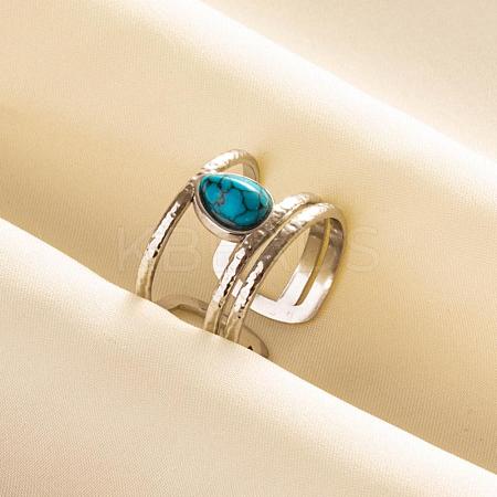 Teardrop Synthetic Turquoise Finger Rings QT3031-1-1