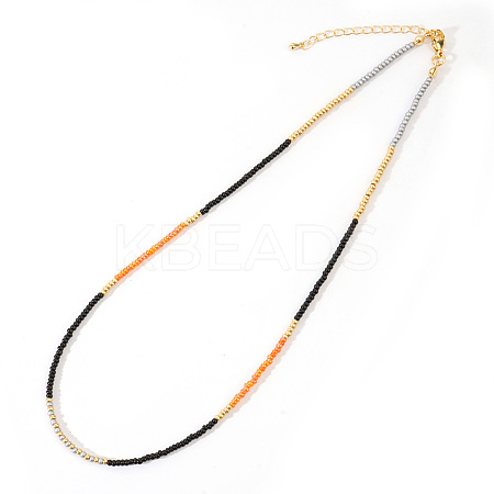 Vintage Short Colorful Glass Seed Beaded Necklace AF0855-3-1