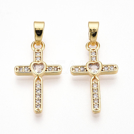 Brass Micro Pave Cubic Zirconia Pendants KK-T070-77G-1