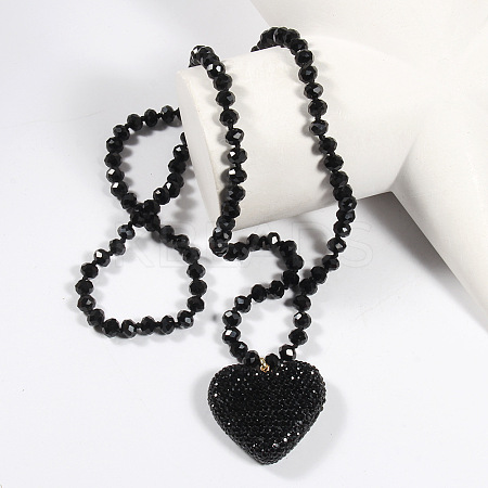 Valentine's Day Heart Alloy Rhinestone Pendant Glass Beaded Necklaces for Women FS-WG456B3-03-1