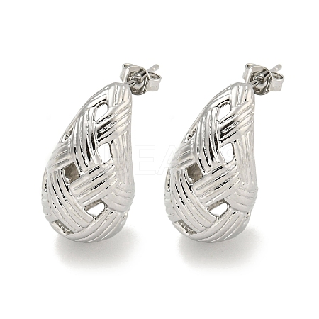 Teardrop Texture Hollow Brass Stud Earrings for Women EJEW-E312-12P-1