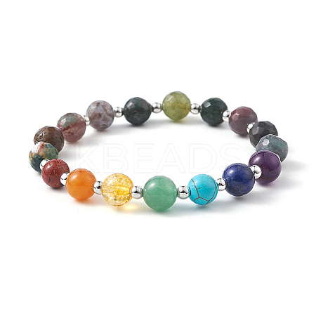 Natural Indian Agate Beaded Bracelets BJEW-JB09467-03-1