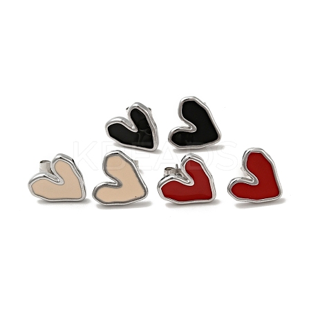 Heart 304 Stainless Steel Stud Enamel Earrings EJEW-A081-18P-1