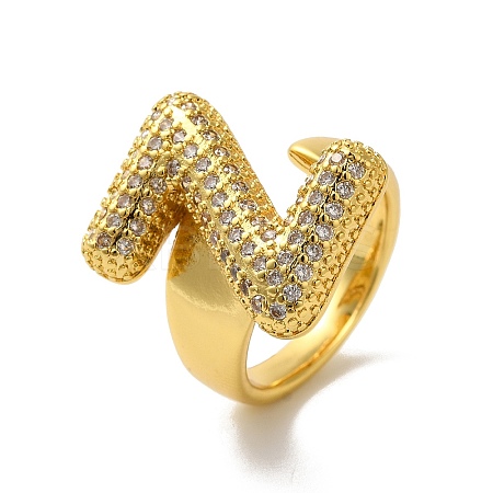 Letter Brass Micro Pave Clear Cubic Zirconia Open Cuff Ring for Women RJEW-N046-03Z-G-1