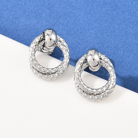 304 Stainless Steel Textured Ring Stud Earrings EJEW-P324-04P-1