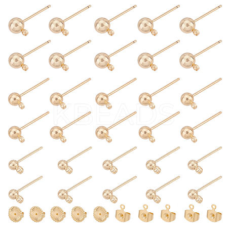 38Pcs 3 Size Brass Ball Stud Earring Post KK-AR0003-01-1