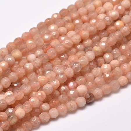 Faceted Round Natural Sunstone Beads Strands G-I176-10-4mm-1