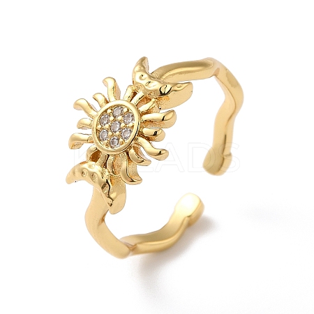 Sun & Moon Brass Micro Pave Cubic Zirconia Cuff Rings RJEW-P088-03G-1