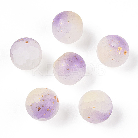 Frosted Baking Paint Crackle Glass Beads with Glitter Powder DGLA-T004-6mm-01E-1