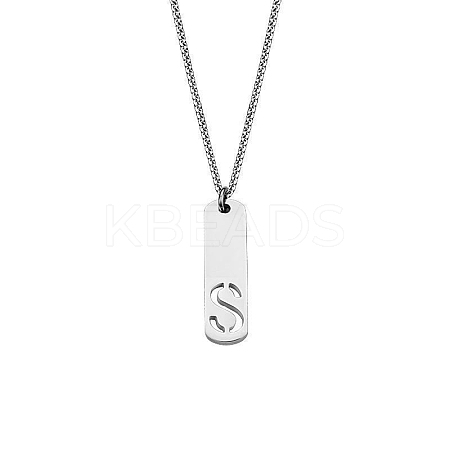 304 Stainless Steel Rectangle with Laser Cut Initial Pendant Necklaces FS-WG71FEF-23-1