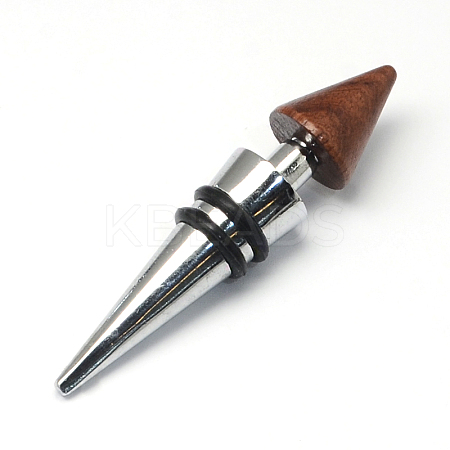Cone Zinc Alloy Wine Bottle Stoppers with Wooden Beads AJEW-R047-09-1