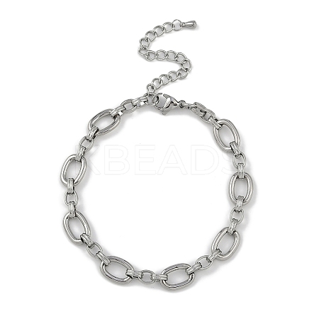 Anti-Tarnish 304 Stainless Steel Oval Link Chain Anklets AJEW-A057-05P-1