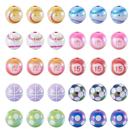 50Pcs 5 Styles Sport UV Plating Acrylic Beads Sets OACR-TA0004-14-1
