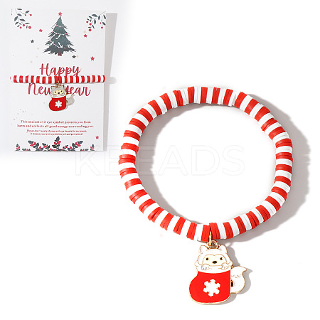Elegant Christmas Handmade Polymer Clay Heishi Beaded Stretch Bracelets MV9996-48-1