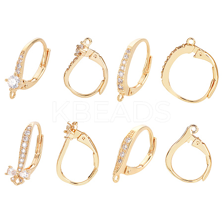 8Pcs 4 Style Brass Cubic Zirconia Leverback Earring Findings Sets KK-NB0003-31-1